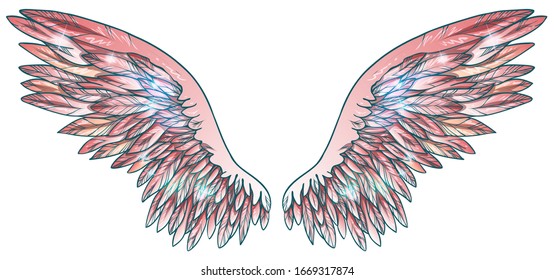 Beautiful magic glowing pink wings, vector