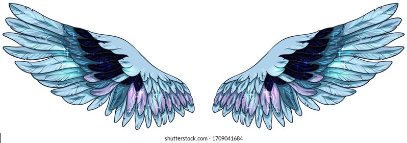 Beautiful magic glowing shiny blue wings, vector