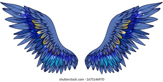 beautiful magic glowings glittery blue yellow wings, vector