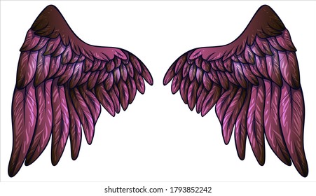 Beautiful magic gradient burgundy angel wings, vector