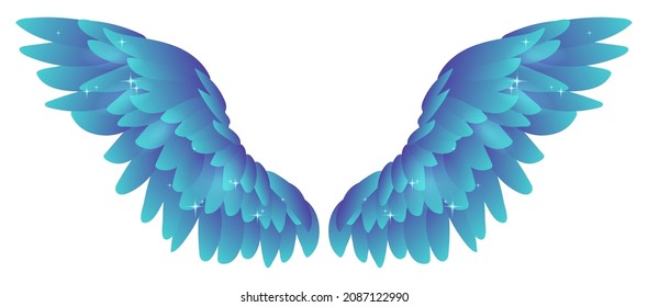 Beautiful magic gradient purple blue  angel wings  color vector illustration