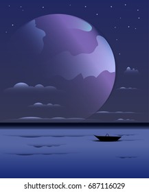 Beautiful magic landscape with planet