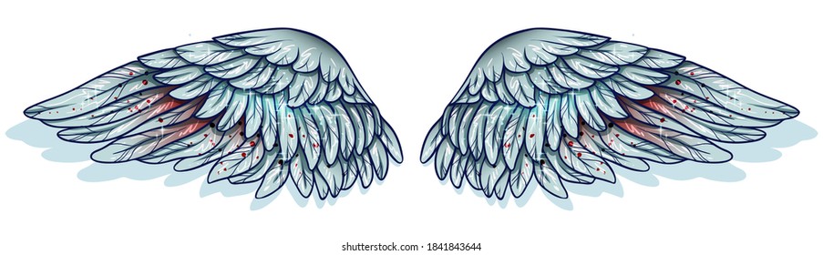 beautiful magic light blue angel wings, with red accents, vector