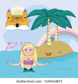 Beautiful and magic mermaid cartoon