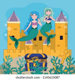 Beautiful and magic mermaid cartoon