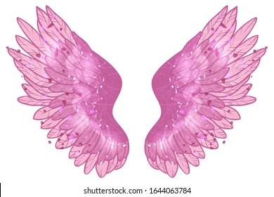 Beautiful Magic Pinl Angel Wings In Watercolor Style, Vector