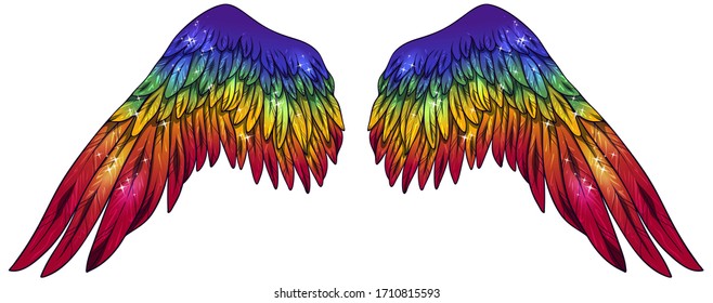 Beautiful magic shiny glittery rainbow vector wings