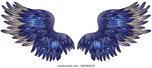 Beautiful magic shiny glittery violet vector wings 