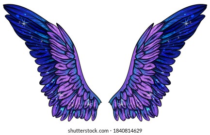 beautiful magic shiny gradient purple wings, vector