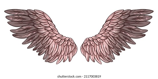 Beautiful magic tender pink angel wings, color vector illustration