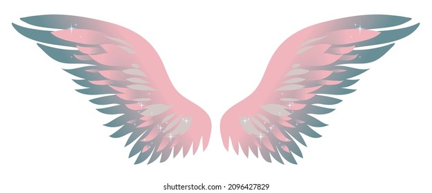 Beautiful magic tender pink gradient angel wings  vector illustration