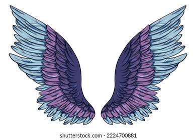 Beautiful magic tender violet blue wings, vector illustration