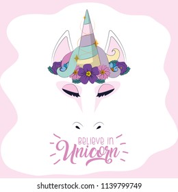 Beautiful and magic unicorn cartoon