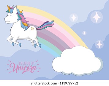 Beautiful and magic unicorn cartoon