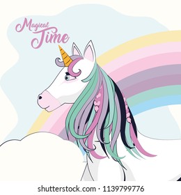Beautiful and magic unicorn cartoon