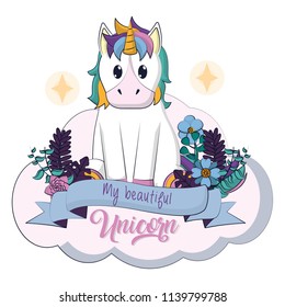 Beautiful and magic unicorn cartoon