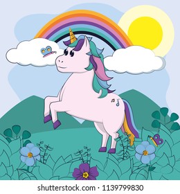 Beautiful and magic unicorn cartoon