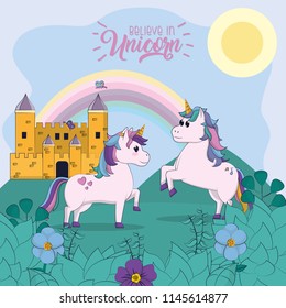Beautiful and magic unicorn cartoon