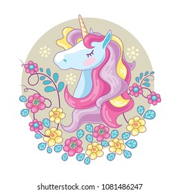 Beautiful Magic Unicorn with flower Background
