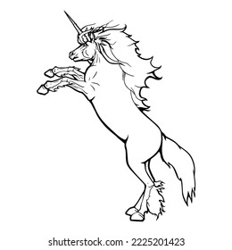 Beautiful magic unicorn reared. Transparency friendly illustration isolated on white background. Hand drawn