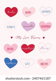 Beautiful magic Valentine's card postcard with hearts and lettering. For postcard, poster, banner, t-shirt design and more