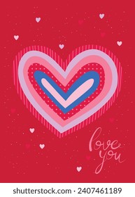 Beautiful magic Valentine's card postcard with hearts and lettering. For postcard, poster, banner, t-shirt design and more