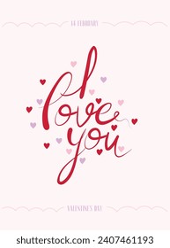 Beautiful magic Valentine's card postcard with hearts and lettering. For postcard, poster, banner, t-shirt design and more