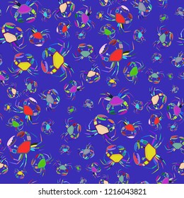 Beautiful magical crab multicolor background seamless.