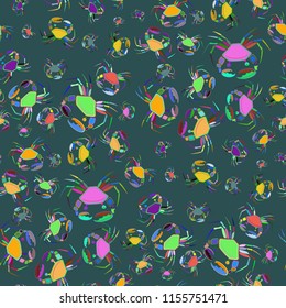 Beautiful magical crab multicolored background seamless.