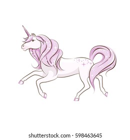 The beautiful magical unicorn runs to meet the its dream.
