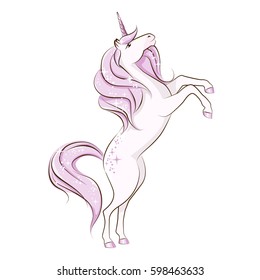 The beautiful magical unicorn stand on its hind legs.