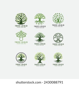 Hermosa magnífica silueta de olivos y robles aislados sobre fondo blanco. Web infografía moderna vector árbol signo. Conjunto de pictogramas de concepto de diseño de logotipo de ilustración de calidad superior.