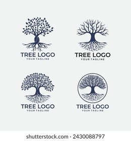 Hermosa magnífica silueta de olivos y robles aislados sobre fondo blanco. Web infografía moderna vector árbol signo. Conjunto de pictogramas de concepto de diseño de logotipo de ilustración de calidad superior.