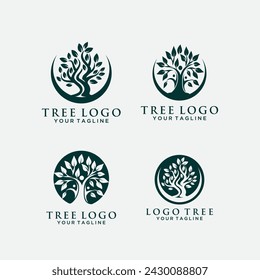 Beautiful magnificent olive and oak trees silhouette isolated on white background. Web infographic modern vector tree sign. Premium quality illustration logo design concept pictogram set.