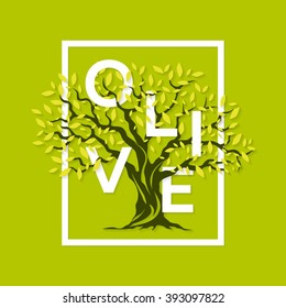 Beautiful magnificent olive tree on green background. Premium quality logo concept vector illustration. Elegant t-shirt design.