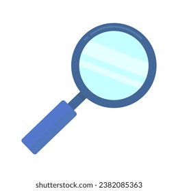 Beautiful magnifier in blue on a white isolated background, vector illustration of the search icon, magnifier in cartoon style, flat, 10 eps, detective tool, for the game
