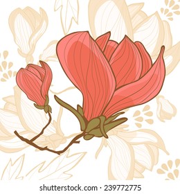 Beautiful magnolia flower on a floral background