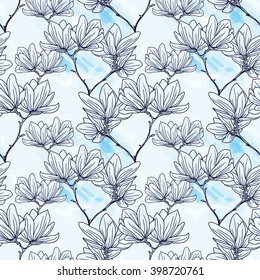 Beautiful magnolia flowers in hand drawn style