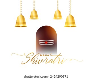 beautiful maha shivratri greeting background with hanging golden bell vector (Translation of Maha Shivratri is The Great Night of Lord Shiva)

