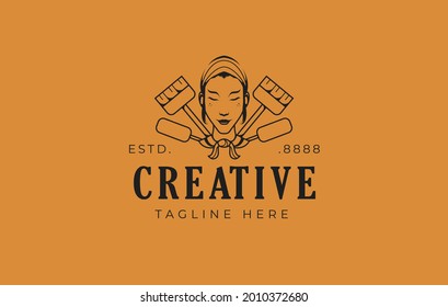Hermosa plantilla de diseño de logotipo de doncella. Vector Ilustración de la empresa de servicios de limpieza . Plantilla de diseño de líneas de arte con logotipo moderno