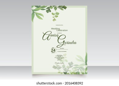 Beautiful Maidenhair Fern wedding invitation card template premium vector	
