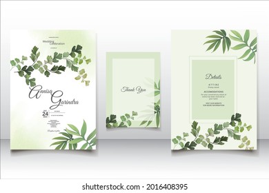 Beautiful Maidenhair Fern wedding invitation card template premium vector	
