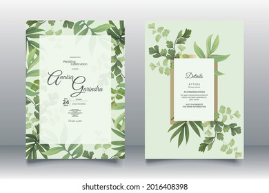 Beautiful Maidenhair Fern wedding invitation card template premium vector	
