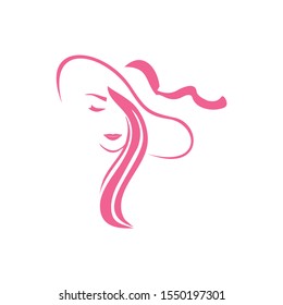 beautiful majestic lady wearing hat vector logo design