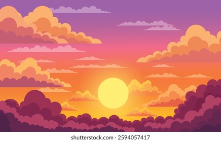 Beautiful Majestic Sky Panoramic with Sun Light and Clouds Landscape at Sunset Sunrise
