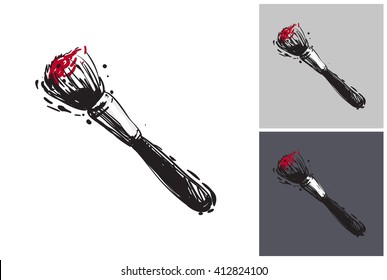 Beautiful makeup brush vector hand drawn fashion sketch. Label with glamour vogue makeup brush. Isolated element on white, gray and black background. Fashion vector illustration.