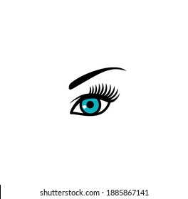 Beautiful make-up turquoise eye with eyebrow isolated on white background