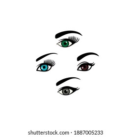 Beautiful makeup woman eyes set with eyebrow isolated on white background for salon look, cosmetician salon, cosmetic packaging, business visit cards