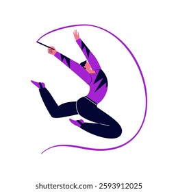 Beautiful male gymnast performing with ribbon. Vector illustration male rhythmic gymnastics.