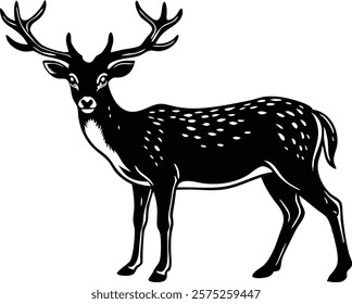 Beautiful male sika deer isolated on white background